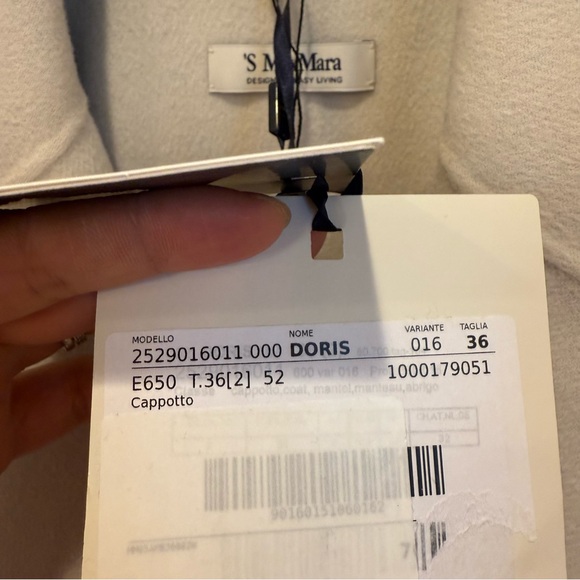 NWT ‘S Max Mara Long 100 % Wool Drap Wrap Coat Color: Ecru Sz: US2/4/6 - Picture 13 of 17